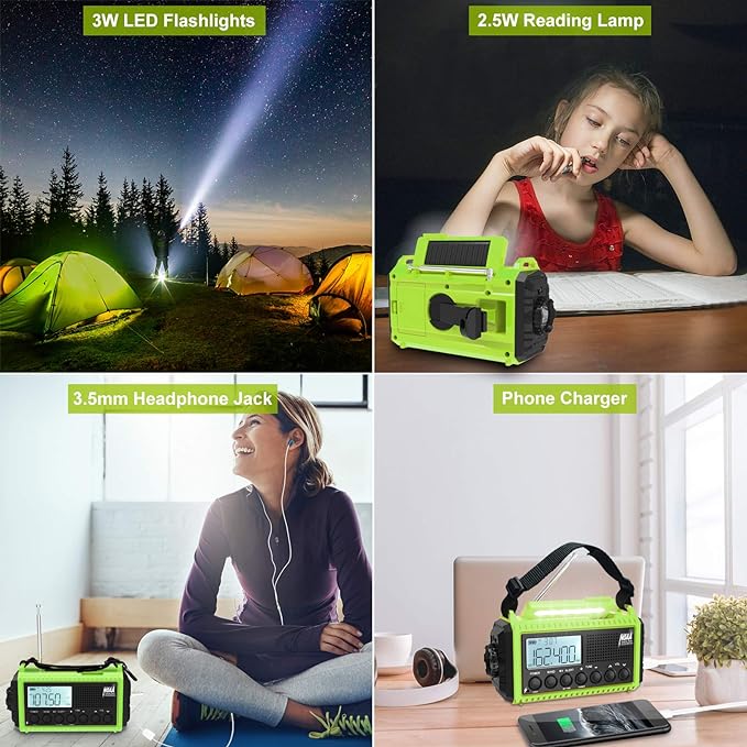 Raynic Emergency Weather Radio, 5000mAh/18500mWh Weather Radio, Portable Solar Hand Crank Radio with AM/FM/SW/NOAA, Cell Phone Charger, Headphone Jack, Flashlight and SOS Siren