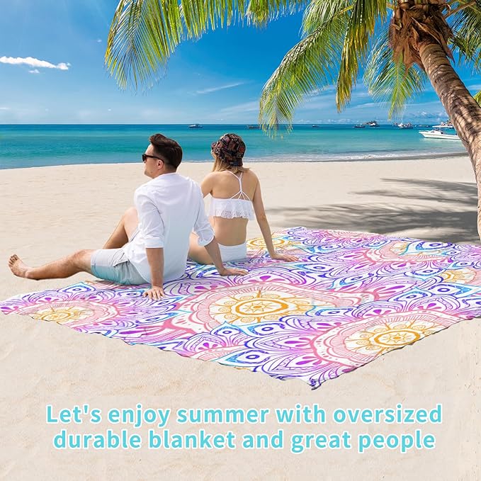 BYDOLL Beach Blanket Waterproof Sandproof 78''×81'' Suits1-4 Adults Compact Lightweight Oversized Sand-Free Blanket Large Picnic Mat for Beach Travel Camping Hiking