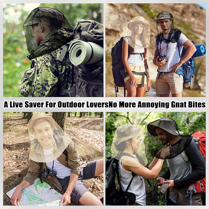 Hestya 4 Pack Mosquito Face Mesh Net Protecting Net for Outdoor Hiking Camping Climbing Mosquito Fly Insects Preventing (Black, Beige)