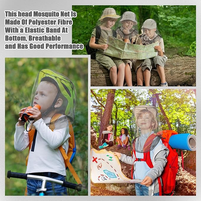 Hestya 12 Pcs Mosquito Head Face Net Mesh 18.11 x 18.11 Inch Fly Netting Hood Mosquito Net Hat with Carry Bags to Prevent No See Ums Gnats Biting Midges for Outdoor Hiking Camping Climbing, Gray