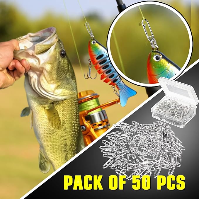 AMYSPORTS High Strength Fishing Snap Saltwater Stainless Connector Snaps Swivels Tackle Steel Power Fishing Clip Lure Quick Change White Nickel