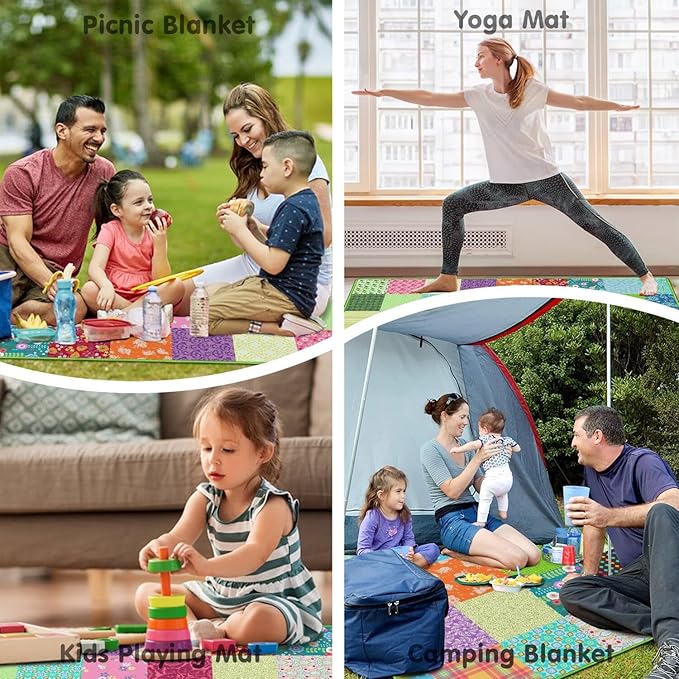 Extra Large Picnic Blankets Waterproof Foldable (60"x 80") Boho Beach Blanket Waterproof Sandproof,3-Layer Thicking Mat Outdoor Packable Camping Blanket
