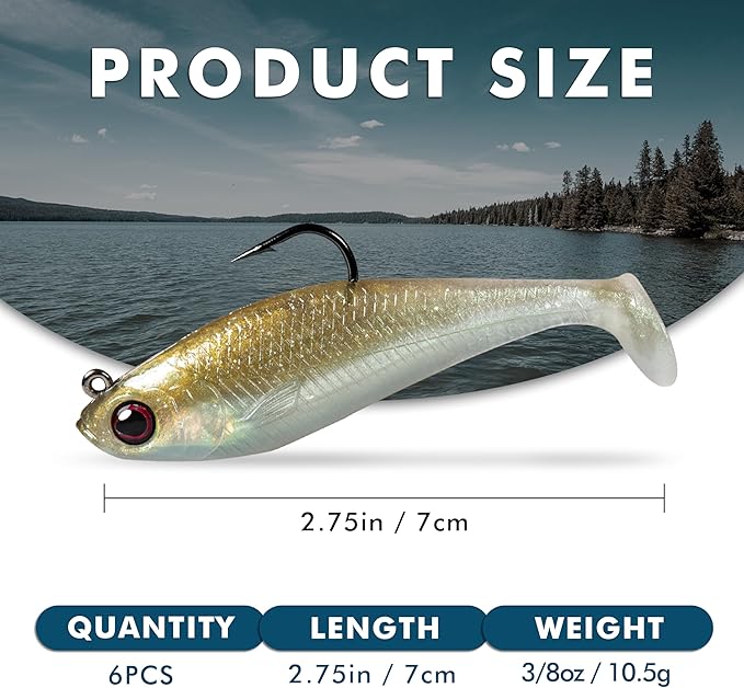 Fishing Lures for Freshwater and Saltwater, Swim Baits for Bass Fishing, Pre-Rigged Jig Heads Paddle Tail Fishing Bait for Crappie Trout Walleye, Amazing Fishing Gifts