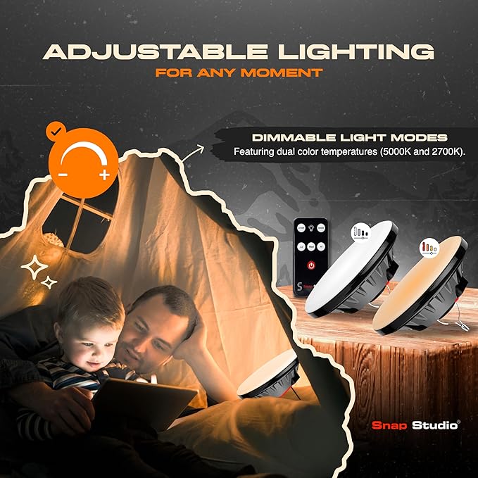 Portable LED Hanging Tent Lights for Camping - Splash Proof IP44 Rated Solar Camping Light Rechargeable - ABS Water Resistant Canopy Lights Outdoor - Chrome Hook for Hanging Downlight - Pack 1