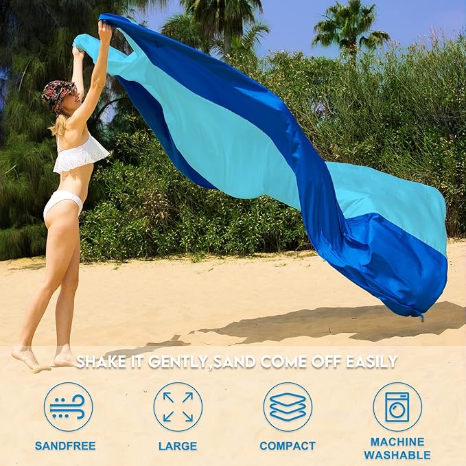 BYDOLL Nylon Beach Blanket Waterproof Sandproof Oversized 10'x9' Suits 1-8 Adults Sand Free Extra Large Blanket Lightweight Soft Picnic Mat for Beach Travel Camping