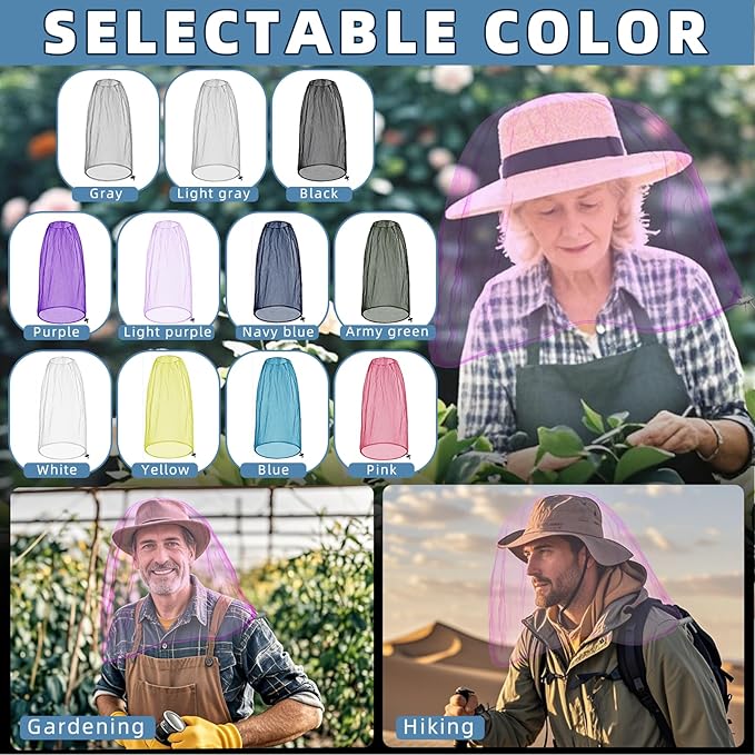 Oversized Mosquito Net 42 x 25 Inches Ultra Large Mosquito Head Net Face Neck Fly Mesh Netting Fits All Hats for Outdoor Camping Hiking Fishing Gardening Safari(Light Purple)