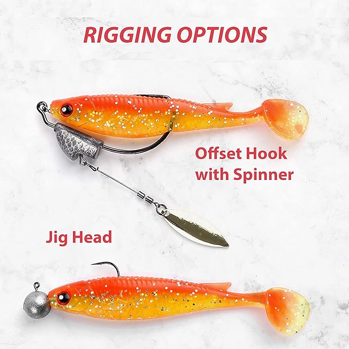 Paddle Tail Shad Swimbaits with 3D Eyes, Softbait Paddletails for Soft Bait Fishing, Swim Bait Fishing Soft Plastic Lures - Saltwater Paddle Tail Shady Fluke Baits
