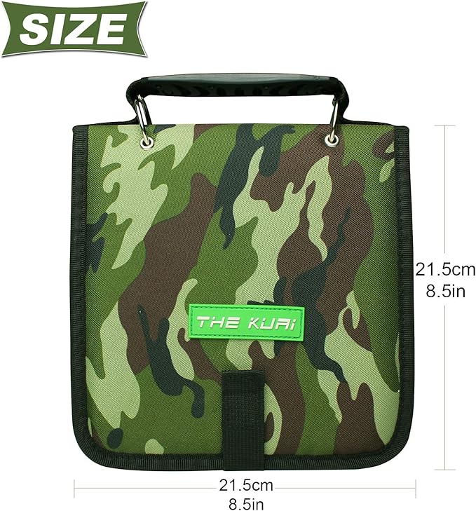 Fishing Tackle Binder, Bait Storage Bag, Soft Bait Binder, Fishing Organized Storage Rig Bag for Baits, Rigs, Jigs and Lines, Suitable for Fresh Water and Saltwater 12 (Green camouflage/9.5" * 8.3")