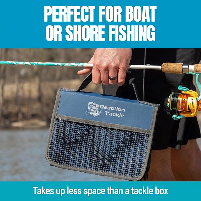 Reaction Tackle Deluxe Bait Binder – Water-Resistant Soft Plastic Bait Storage Bag, Saltwater & Freshwater Fishing Tackle Organizer, Lure Bag for Bass, Kayak, and Boat Fishing
