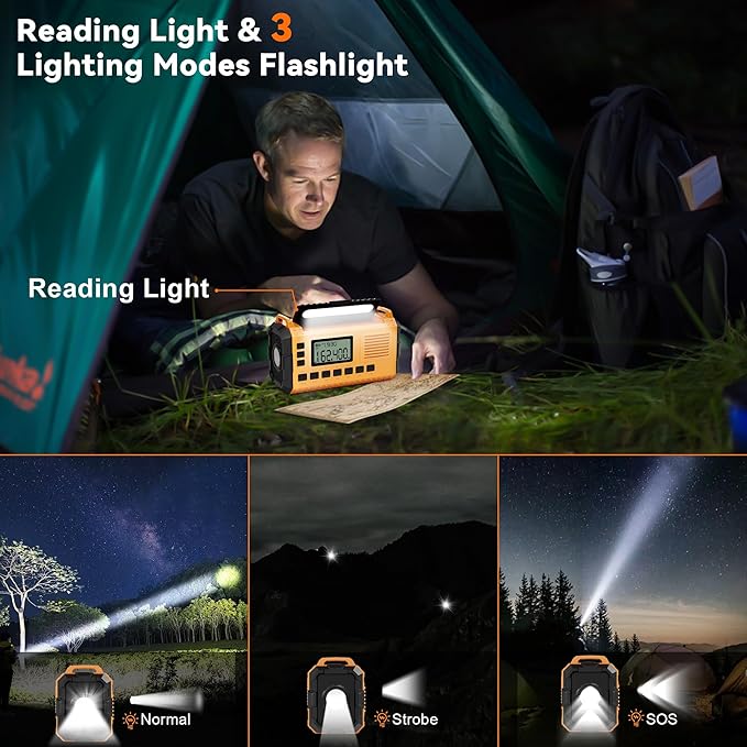 Emergency Weather Radio - AM/FM/NOAA Hand Crank Radio with 15W Fast Charge, 40000mAh Portable Solar Power Bank, Multi-Function Flashlight & SOS Alarm for Outdoor Indoor Emergencies (Orange)