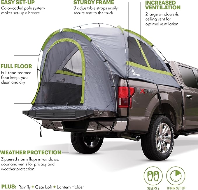Napier Backroadz Truck Bed with Waterproof Material Coating, Comfortable and Spacious 2 Person Camping Tent, Compact and Full Size Regular Bed Long Bed, Waterproof Bed Tent, Durable and Sturdy Tent / Full Size Regular Bed (6.4'-6.7')