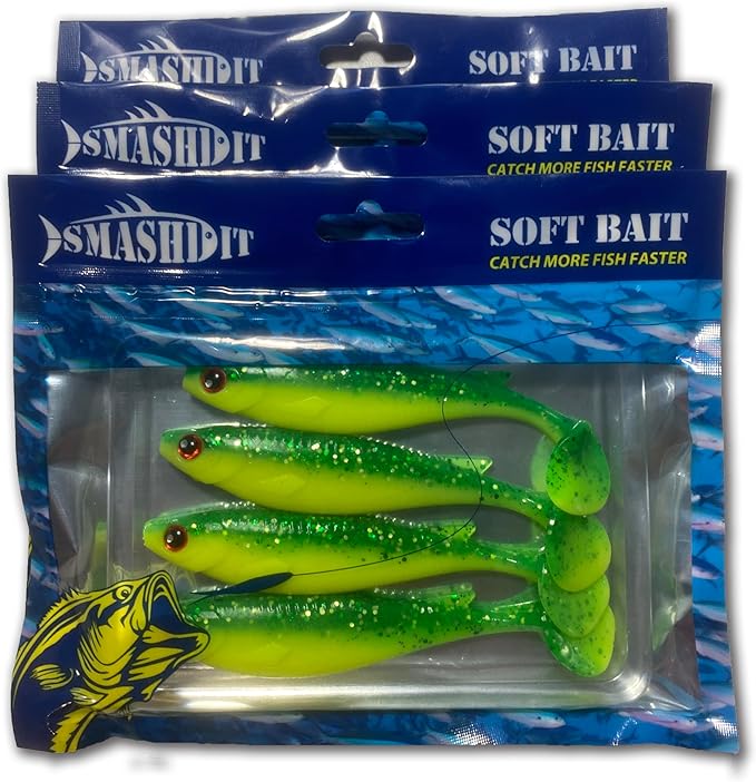 Paddle Tail Shad Swimbaits with 3D Eyes, Softbait Paddletails for Soft Bait Fishing, Swim Bait Fishing Soft Plastic Lures - Saltwater Paddle Tail Shady Fluke Baits