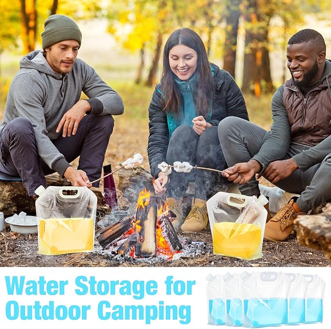 Zubebe 20 Pcs x 1.3 Gallon Collapsible Water Emergency Container Bag 26 Gallon Freezable BPA Free Food Grade Clear Plastic Storage Foldable Bottle for Camping Riding