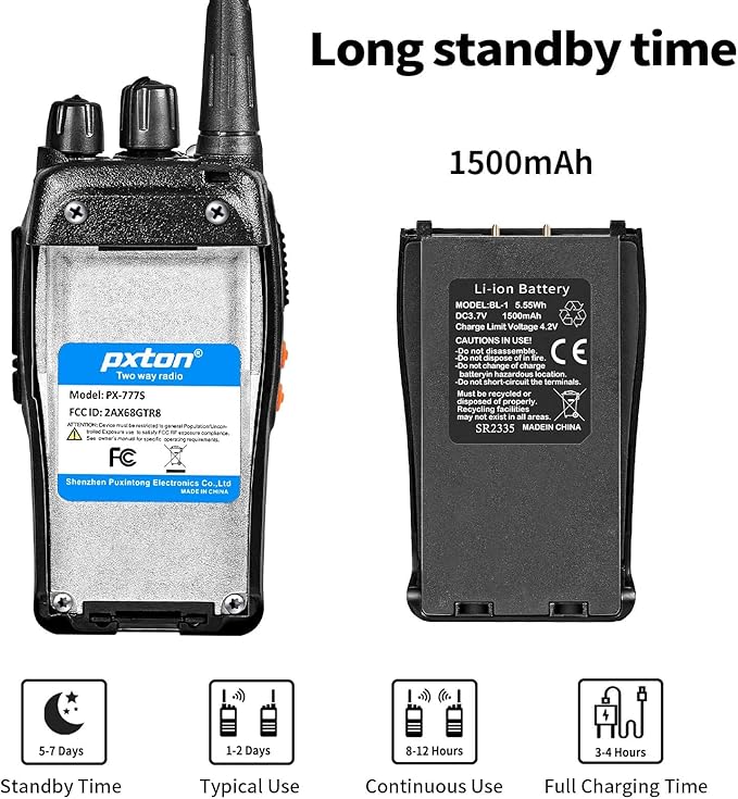 777S walkie talkies Long Range for Adults Rechargeable with Earpieces and Li-ion Battery,Two Way radios has VOX/TOT/Emergency Alarm/Battery Low Alert/Flashlight/Scan Function(4 Pack)
