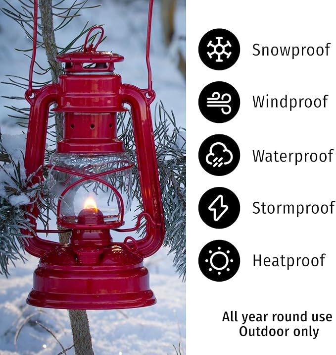 Outdoor Kerosene Fuel Lantern, German Made Weather Resistant Baby Special 276 Galvanized Hurricane Lamp for Camping or Patio, 10 Inches, Sparkling Iron Gray