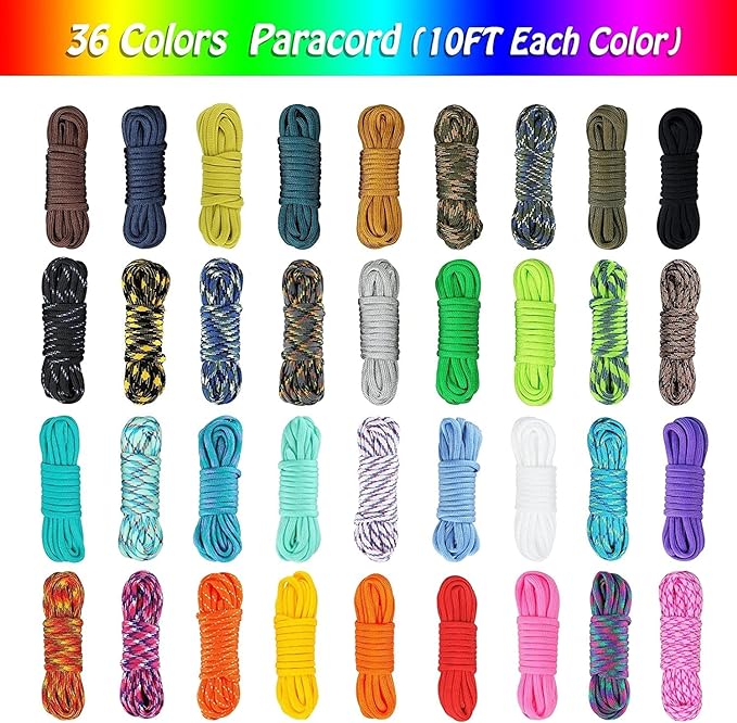MONOBIN Paracord Combo Kit - 36 Colors, Multifunction Ropes & Accessories for Crafts