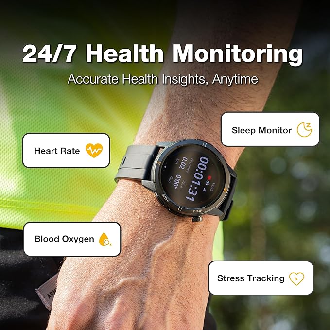 AGM Legion Rugged Smart Watch for Men, 1.43" HD AMOLED Touchscreen, Bluetooth Calling, 5 ATM & IP68, Sports Modes, Barometer & Altimeter, DIY Dials, 24/7 Heart Rate/SpO2/Sleep Monitor for iOS Android