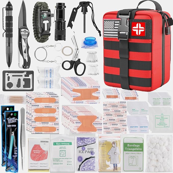 Emergency First Aid Kit - 282 Piece Premium Survival Gear Essentials Supplies for Car, Trucks, Hiking, Travel, Camping, Boating and Adventures, Waterproof Compact Molle Pouch Survival Kit