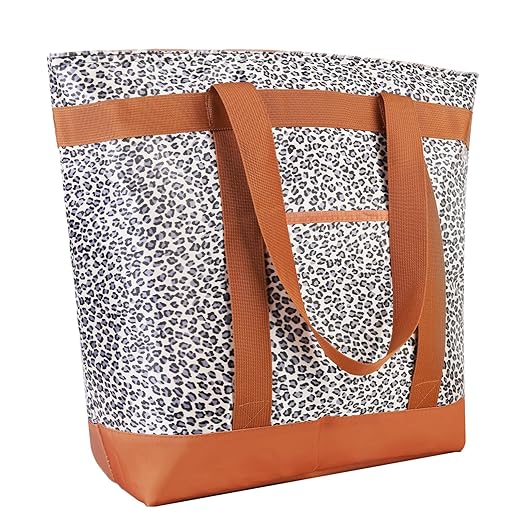 Insulated Reusable Tote Bag for Grocery Shopping for Women/Men, Pizza/Food Delivery Bag to Keep Food Cold/Hot for Uber Eats/Doordash/Grubub, Cooler bags for Travel/Beach/Picnic, Cow Print