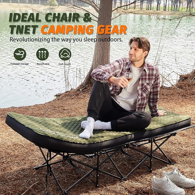 Self Inflating Sleeping Pad, 4in Ultra-Thick Foam Camping Mattress with Air Pump Sack Small Single, Sleeping Mats for Adults Inflatable Camping Pad, Single Bed, Travel, Car, Tent, Home, Army Green
