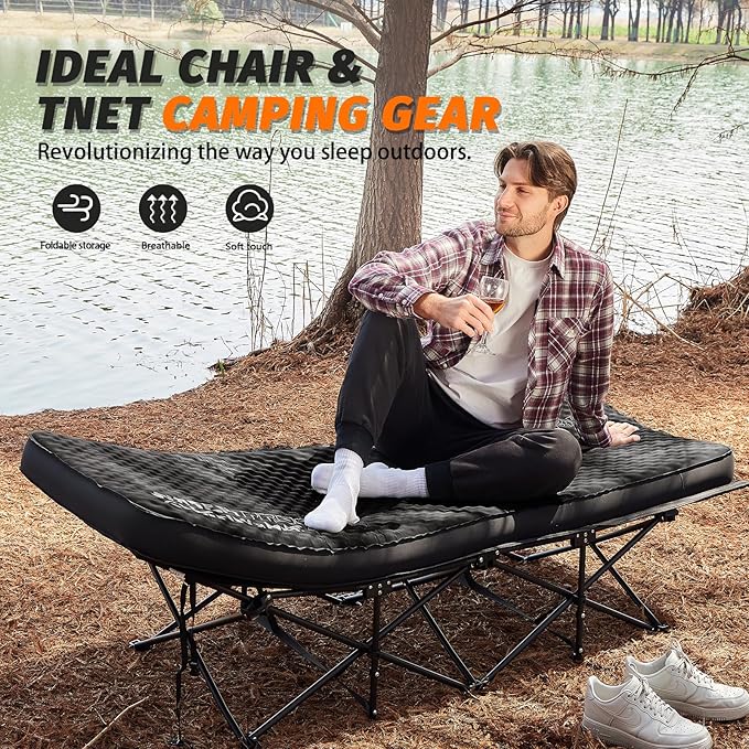 Self Inflating Sleeping Pad, 4in Ultra-Thick Foam Camping Cot Mattress with Air Pump Sack, Sleeping Mat for Adults Inflatable Camping Pad Mattress, Single Cot Bed, Travel, Car, Tent, Home, Black