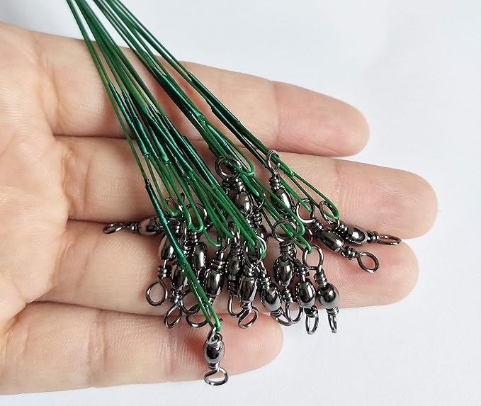60pcs Fishing Wire Leaders Nylon-Coated Fishing Line Wire Leaders with Swivels and Snaps 6inch, 9inch, 12inch