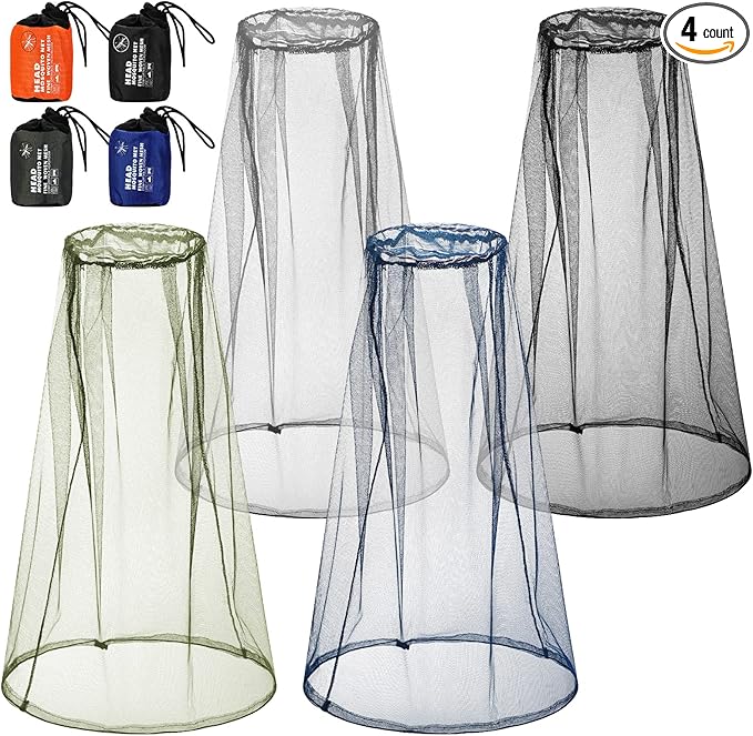 HESTYA 4 Pack Mosquito Net Mesh for Head Face Neck Fly Netting Hood from Bugs Gnats No See Net with Carry Bags for Outdoor