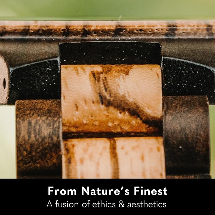 Treehut Wooden Watches for Men, Great Japanese Quartz Analog, Stylish Exotic Watch with Adjustable Stainless Steel Clasp, Buckle, Made from Ebony and Walnut Wood, Relojes Hombre Mujeres
