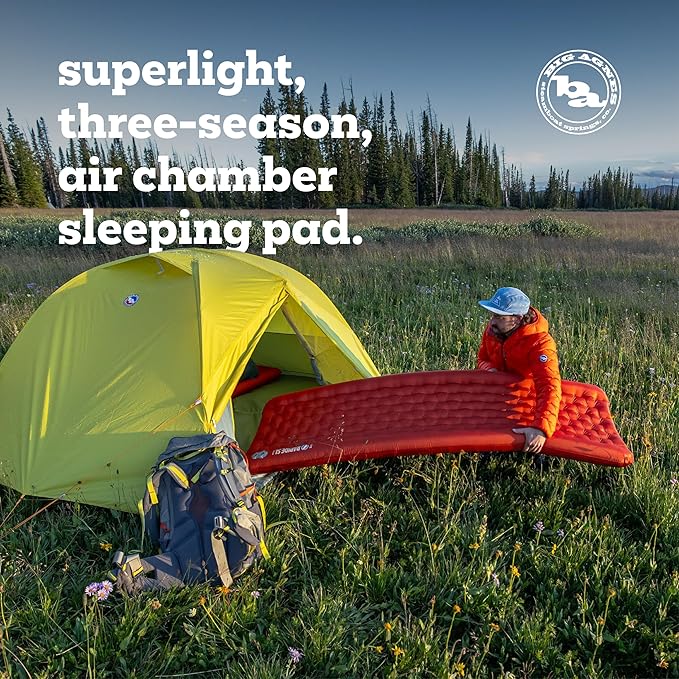 Big Agnes Rapide SL - Insulated Sleeping Pad, Ultralight, All Season Compact Backpacking and Hiking, Pumphouse Sack Included, Orange, 50x78 Tapered