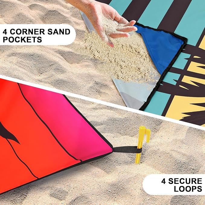 Beach Blanket Waterproof Sandproof Beach Mat 79βx 83β for 1-4 Adults Quick Drying Durable Outdoor Picnic Mat for Beach Festival Travel Camping Hiking (Sunset COCOTREE, 79"Γ83"(4 Person))