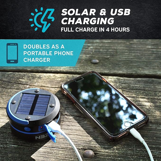 Kizen Solar Camping Lantern Rechargeable - LED Lanterns for Power Outages, Camping Lights, Emergency Flashlight - Collapsible & Rechargeable Lamp with Solar or Plug