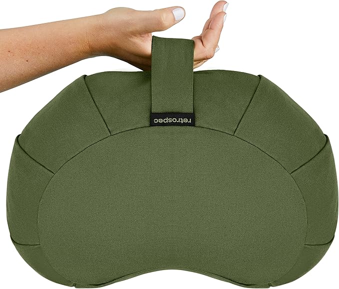Retrospec Sedona Zafu Meditation Cushion Filled w/Buckwheat Hulls - Yoga Pillow for Meditation Practices - Machine Washable 100% Cotton Cover & Durable Carry Handle; Crescent, Basil