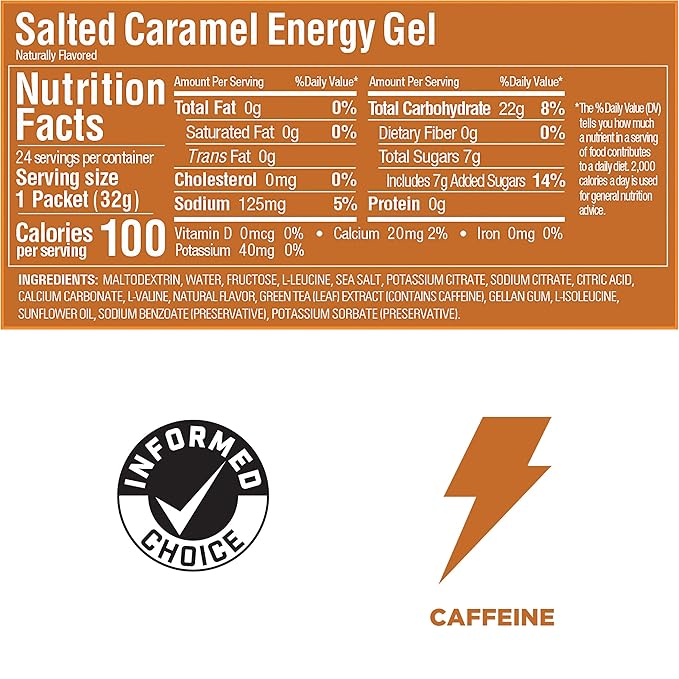 GU Energy Original Sports Nutrition Energy Gel, Vegan, Gluten-Free, Kosher, and Dairy-Free On-the-Go Energy for Any Workout, 24-Count, Salted Caramel