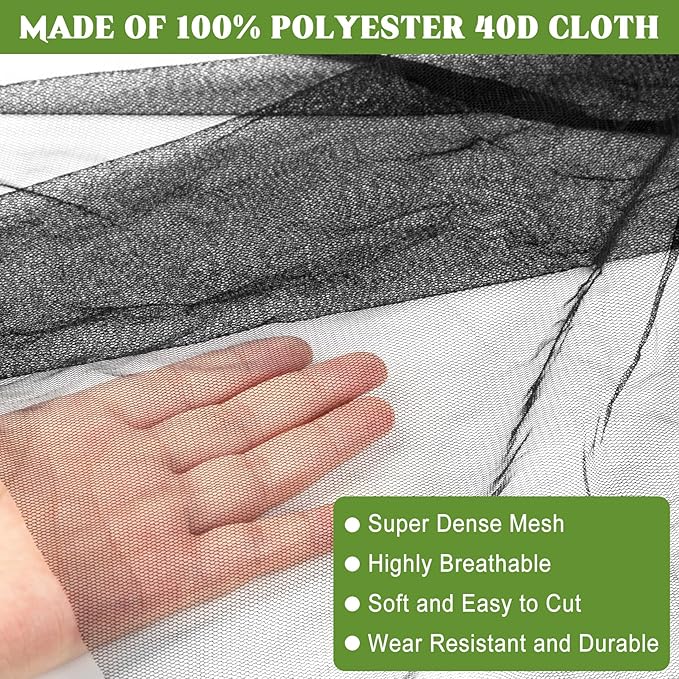 Unves Garden Mosquito Netting, 33 x 10 Ft Mosquito Net for Patio, Insect Pest Barrier Bird Netting Mesh for Garden, Soft Plant Covers Protect Vegetables Fruits from Birds Bugs, Hexagonal Mesh, Black