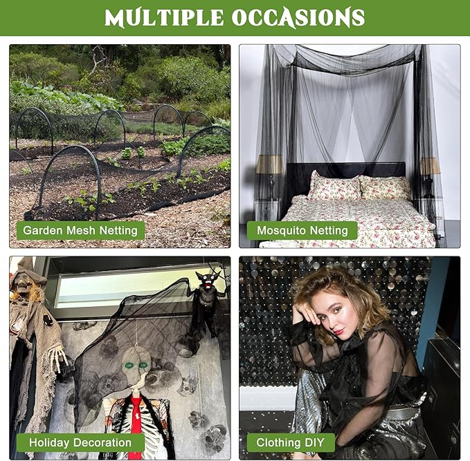 Unves 2 Pcs Mosquito Net, 13 x 10 Ft Garden Bird Netting for Vegetables Fruits from Birds Bugs, Mosquito Netting for Patio Insect Pest Barrier