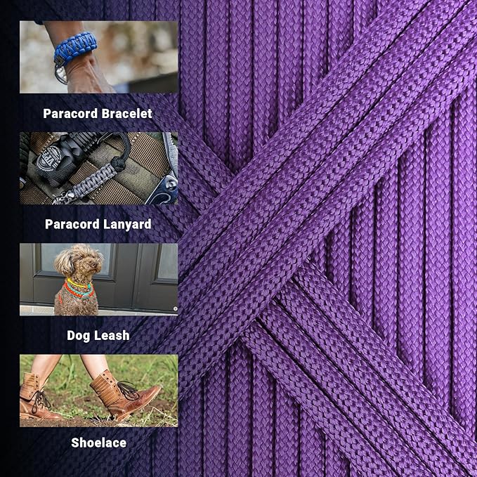 WEREWOLVES Paracord Rope, 7 Strand Type III Parachute Cord 4mm 100ft / 200ft for Crafting, DIY Projects, Survival Bracelets (Medium Purple, 100 ft)