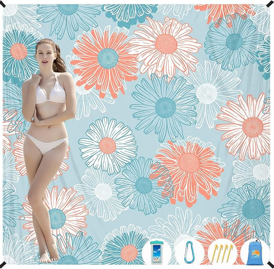 Beach Blanket Waterproof Sandproof 1-7 Adult Oversized 78 '' × 81 '' Lightweight Durable Compact Sand Free Beach Mat for Travel Camping Hiking Picnic Blanket Extra Large