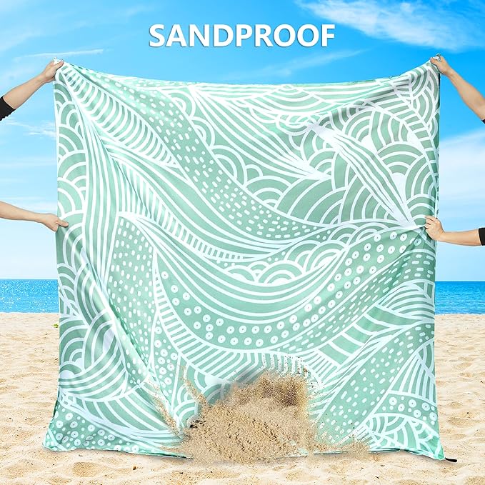 Beach Blanket Waterproof Sandproof Beach Mat 79βx 83β for 1-4 Adults Quick Drying Durable Outdoor Picnic Mat for Beach Festival Travel Camping Hiking (LBL-Ripple, 120"Γ108"(8 Person))