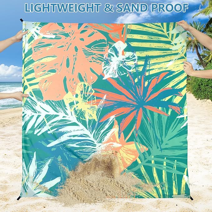 Beach Blanket Waterproof Sandproof Beach Mat 79βx 83β for 1-4 Adults Quick Drying Durable Outdoor Picnic Mat for Beach Festival Travel Camping Hiking (Colorful-Palm, 79"Γ83"(4 Person))