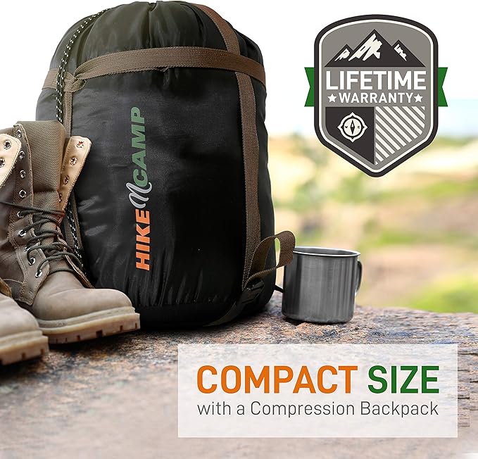 SereneLife Double Sleeping Bag with Pillows, Waterproof & Detachable for 2 Single Bags, Lightweight & Warm, Perfect for Camping, Hiking, Backpacking, and Cold Weather, Suitable for Temperatures 5-10°F
