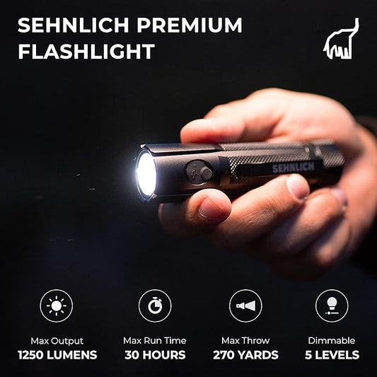 LED Rechargeable Flashlight - Super Bright 1250 High Lumens Flashlight, Waterproof IP68 Small Compact Pocket Tactical Flashlight for Home, Emergency, Rescue, Camping, Gifts for Men Platinum Grey
