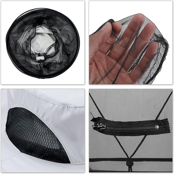 Mosquito Head Net Hat with Removable Mesh Hidden Netting, Camouflage Design with Zipper Net for Outdoor Fishing Gardening Hiking Face Cover (Grey)