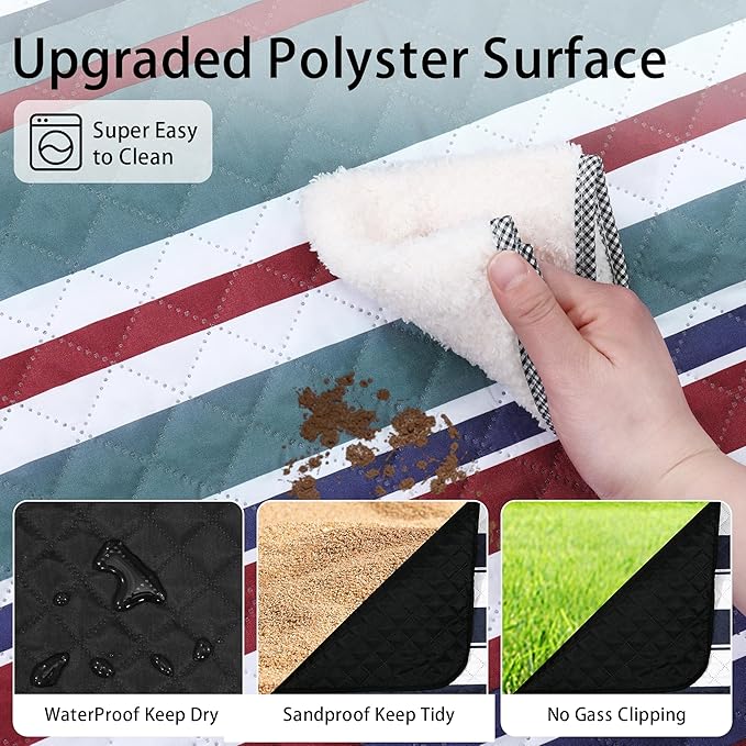 HX&OD Large Picnic Blanket Outdoor 80”x60” Waterproof Picnic Mat Foldable 3-Layer Camping Blanket Portable with Carry Strap Park Blanket for Grass(Red)