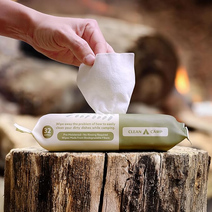 Dish Wipes | 100% Biodegradable Pre-Moistened Food-Safe Camp Kitchen Wipes | A Soap-and-Water Alternative