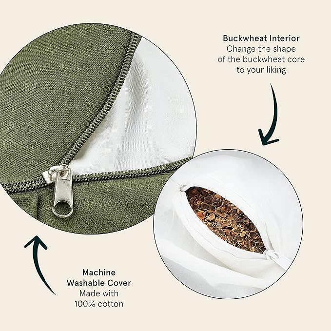 Retrospec Sedona Zafu Meditation Cushion Filled w/Buckwheat Hulls - Yoga Pillow for Meditation Practices - Machine Washable 100% Cotton Cover & Durable Carry Handle; Crescent, Basil