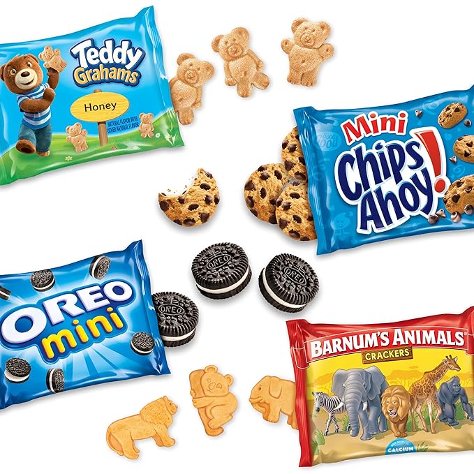Nabisco Team Favorites Variety Pack, OREO Mini, CHIPS AHOY! Mini, Teddy Grahams Honey & Barnum's Animal Crackers, Christmas Cookies Stocking Stuffers, 30 Snack Packs (Pack of 4)