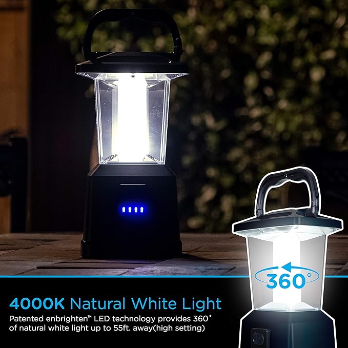 Enbrighten LED Camping Lantern, Battery Powered, Carabiner Handle, Hiking Gear, Emergency Light, Tent Light, Lantern Flashlight for Hurricane, Emergency, Survival Kits, Fishing, Home and More
