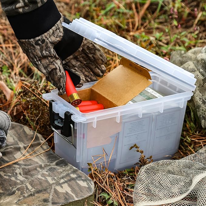Sheffield 12793 2-Pack Ammo Storage Box, Stackable .30 Cal Field Boxes, Water and Dust Resistant, Lockable Storage Box with Handle, Secures Hunting Gear, Supplies, and Bullets, Made in The USA, Frost