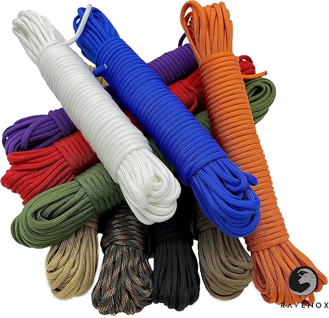 Ravenox Type III 550 Paracord | Genuine Military 550 Cord (Orange)(50 Feet)| 7 Inner Strand, 100% Twisted Nylon Cordage | Parachute Cord Rope for Military, Survival, Outdoor Recreation | Made in USA