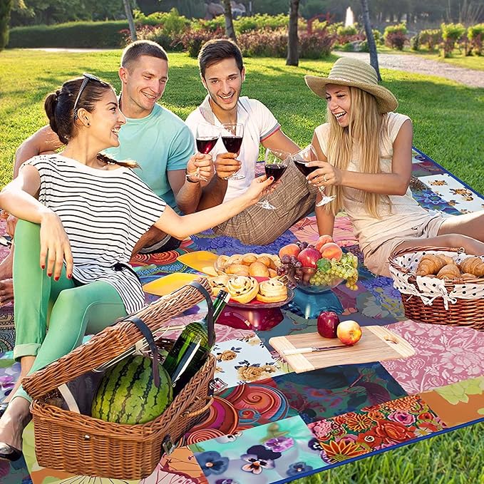 Extra Large Picnic Blankets Waterproof Foldable (60"x 80") Beach Blanket Waterproof Sandproof,3-Layer Thicking Mat Outdoor Packable Camping Blanket